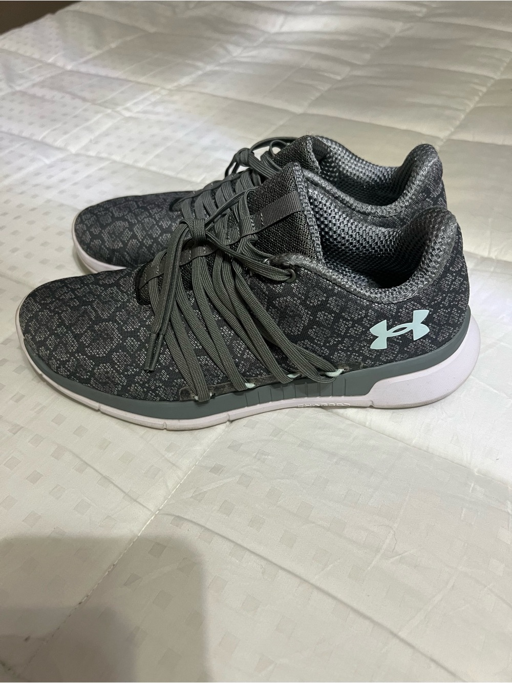 Under Armour Women’s Dark Gray Patterned Athletic Sneakers with Mint Logo